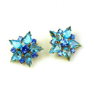 True Love Earrings Clips ~ Aqua with Blue