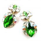 Floralie Earrings II Clips ~ Green Clear with AB*
