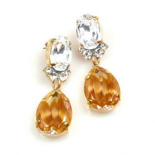 Effervescence Earrings for Pierced Ears ~ Gold Amber Clear