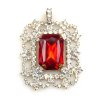 Octagonal Brooch or Pendant ~ Clear Crystal with Red