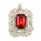 Octagonal Brooch or Pendant ~ Clear Crystal with Red*