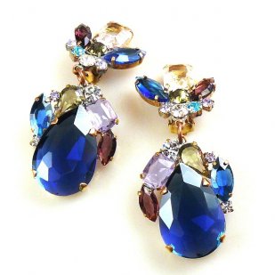 Fountain Clips-on Earrings ~ Colors with Sapphire Blue