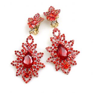 Emotion Lace Earrings Clips ~ Red