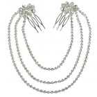 Zephyr Hair Comb ~ Pair with Chains ~ Silver Plated