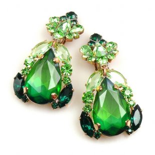 Iris Earrings Clips-on ~ Green Emerald
