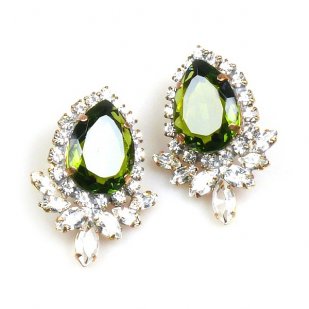 Paris Charm Pierced Earrings ~ Crystal with Olive Green