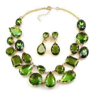Dainty Delights Necklace with Earrings ~ Olive Green