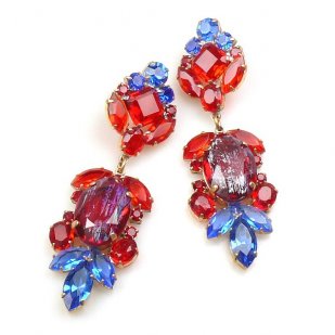 Iris Grande Pierced Earrings ~ Blue Ruby Red