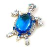 Turtle Brooch ~ Blue with Clear Crystal