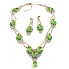 Hortensia Set ~ Clear Crystal with Green ~ Pierced Earings