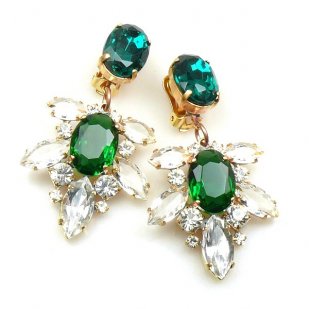 Xantypa Earrings Clips ~ Clear Crystal with Emerald
