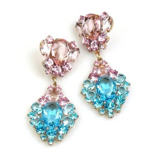 Aztec Sun Earrings Pierced ~ Aqua with Pink