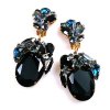 Fiore Clips Earrings ~ Black Ovals with Montana Blue
