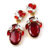 Fiore Clips Earrings ~ Red with Clear Crystal