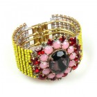 Crystal Charm Clamper Bracelet ~ Yellow Pink with Purple