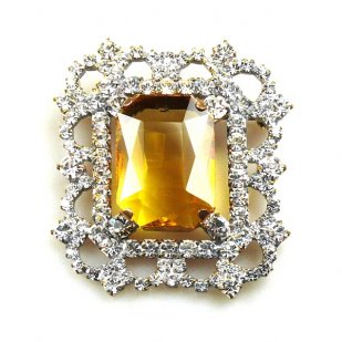 Octagonal Brooch or Pendant ~ Clear Crystal with Yellow