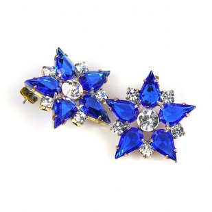 True Love Earrings Pierced ~ Blue with Clear Crystal