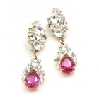 Timeless Pierced Earrings ~ Crystal with Fuchsia