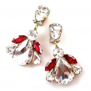 Beaute Earrings Clips ~ Clear Crystal with Red*