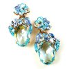Fiore Clips Earrings ~ Aqua Ovals with Aqua and Sapphire