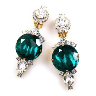 Taj Mahal Earrings Clips ~ Clear with Silver Emerald