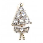 Xmas Tree with Bow Pin Smaller ~ Clear Crystal