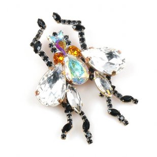 Large Fly Brooch with Clear Crystal*