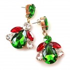 Beaute Earrings Bigger Pierced ~ Green with Red and Clear*