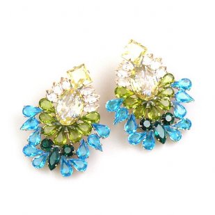 Elegancy Earrings for Pierced Ears ~ Aqua Olive Jonquil