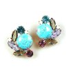 Empress Earrings Round Stone Pierced ~ Violet Aqua Tones