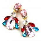 Beaute Earrings Clips ~ Pink with Red and Aqua*