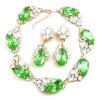 Fountain Necklace Set ~ Clear Crystal with Silver Green Peridot