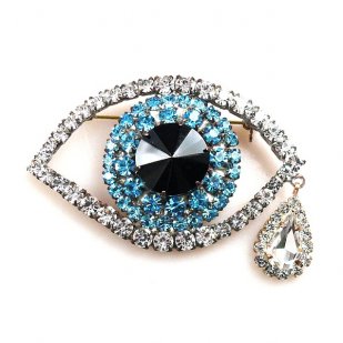 Turquoise Eye ~ Wonderful Rhinestone Brooch