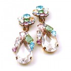 Fountain Clips-on Earrings ~ Pastel Tones with Clear Crystal