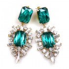 Ella Earrings Pierced ~ Baguettes and Octagons ~ Emerald