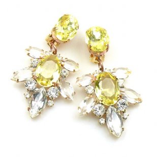 Xantypa Earrings Clips ~ Clear Crystal with Yellow