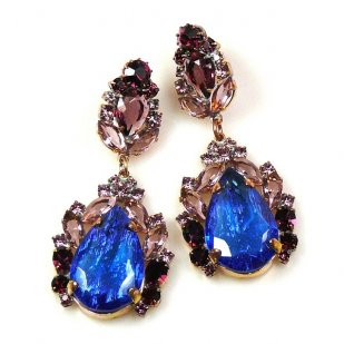 Iris Earrings Pierced ~ Silver Blue Purple