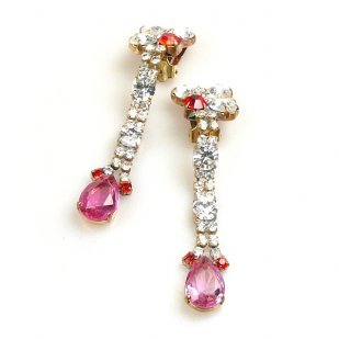 Venice Earrings with Clips ~ Clear Crystal with Fuchsia*