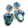 Fiore Clips Earrings ~ Emerald with Blue