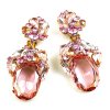 Fiore Clips Earrings ~ Pink and Clear Crystal
