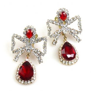 Bows Earrings Clips ~ Red