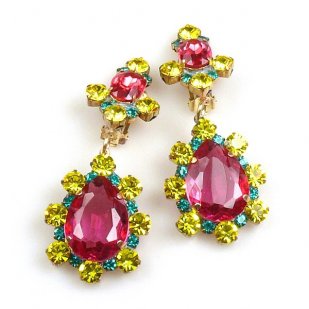 Heritage of History Earrings Clips ~ Fuchsia Multicolor