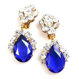 Fountain Clips-on Earrings ~ Clear Crystal Blue