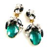 Fiore Clips Earrings ~ Emerald with Black and Clear