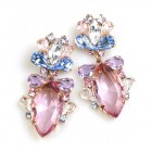 Floralie Earrings Pierced ~ Pink with Blue and Clear