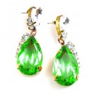 Drops Earrings #2 Pierced ~ Clear with Silver Green