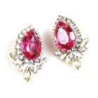 Paris Charm Clips Earrings ~ Crystal with Fuchsia