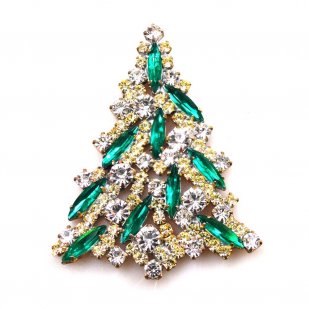 Navette Xmas Tree Brooch ~ Emerald Jonquil Clear*