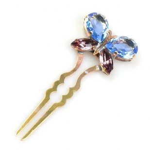 Hairpin Bobbi with Butterfly ~ Sapphire Blue Violet