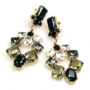 Xia Earrings Pierced ~ Black Smoke Crystal